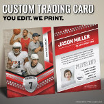 All Sports Custom Trading Card, Red Elite Sport Calling Card<br><div class="desc">Score big with this custom sports trading card featuring a sleek, modern design! Perfect for young athletes, sports teams, or sports fans of any kind, this editable trading card template lets you personalize player stats, team name, and photos for a professional, collectible look. Whether it’s for football, basketball, soccer, baseball,...</div>