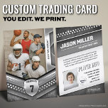 All Sports Custom Trading Card, Silver Elite Sport Calling Card<br><div class="desc">Score big with this custom sports trading card featuring a sleek, modern design! Perfect for young athletes, sports teams, or sports fans of any kind, this editable trading card template lets you personalize player stats, team name, and photos for a professional, collectible look. Whether it’s for football, basketball, soccer, baseball,...</div>
