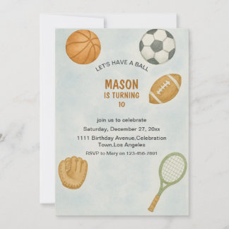 All Sports Let's Have a Ball Modern Boy Birthday  Invitation