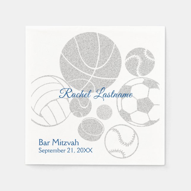 All Sports Mitzvah Silver Napkins (Front)