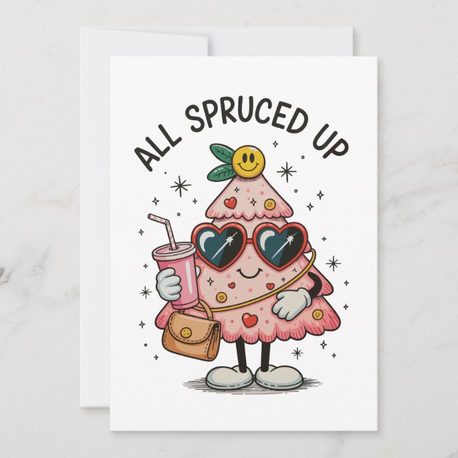 All Spruced Up Christmas Bougie Pink Tree Belt Bag Holiday Card (Front)