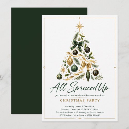 All Spruced Up Christmas Party Green Gold Invitation
