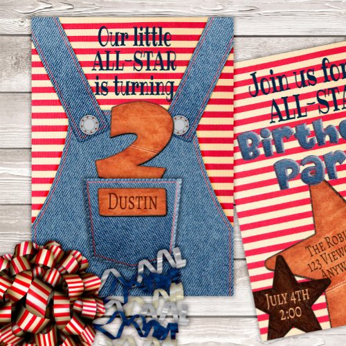 All_Star 2nd Birthday Denim Overalls Invitation