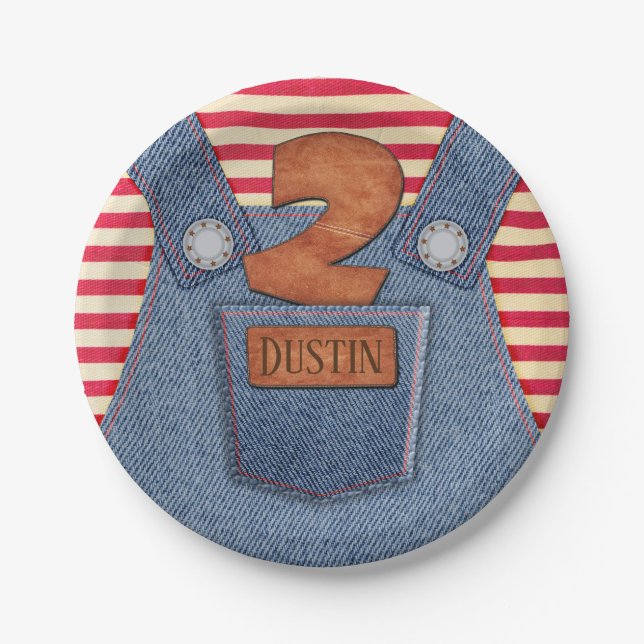All-Star 2nd Birthday Denim Overalls Paper Plates (Front)