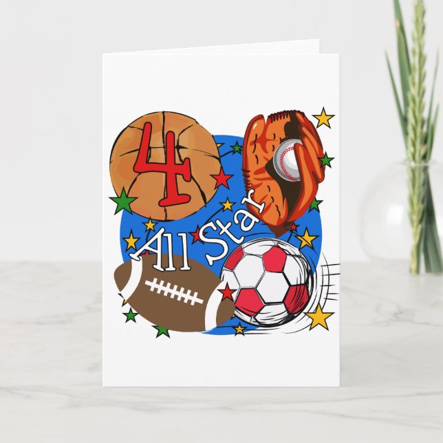 All Star 4th Birthday Tshirts and Gifts Card (Front)