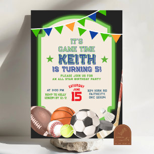 All Star All Sports Theme Kids Birthday Invitation