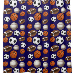 All Star Assorted Sports Balls Navy Blue Shower Curtain