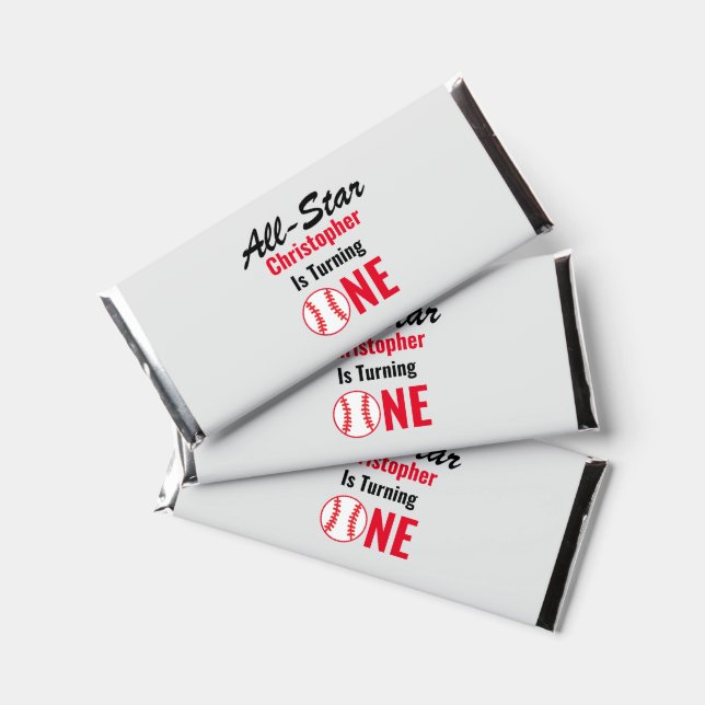 All Star Baseball 1st Birthday Hershey Bar Favors (Front)