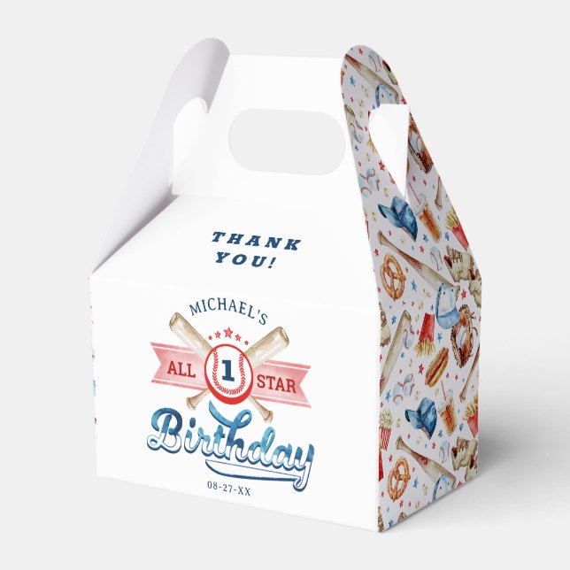 All-Star Baseball 1st Birthday Party Favor Boxes (Front Side)