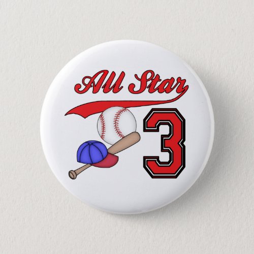 All Star Baseball 3rd Birthday Button