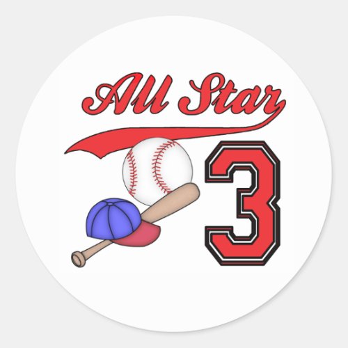 All Star Baseball 3rd Birthday Classic Round Stick Classic Round Sticker