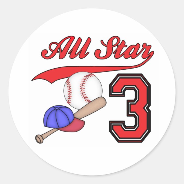 All Star Baseball 3rd Birthday Classic Round Stick Sticker (Front)