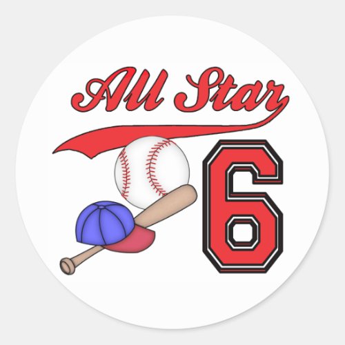 All Star Baseball 6th Birthday Classic Round Sticker