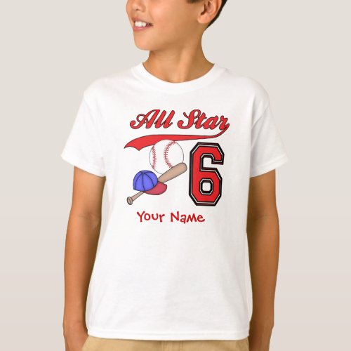 All Star Baseball 6th Birthday Personalized T_Shirt