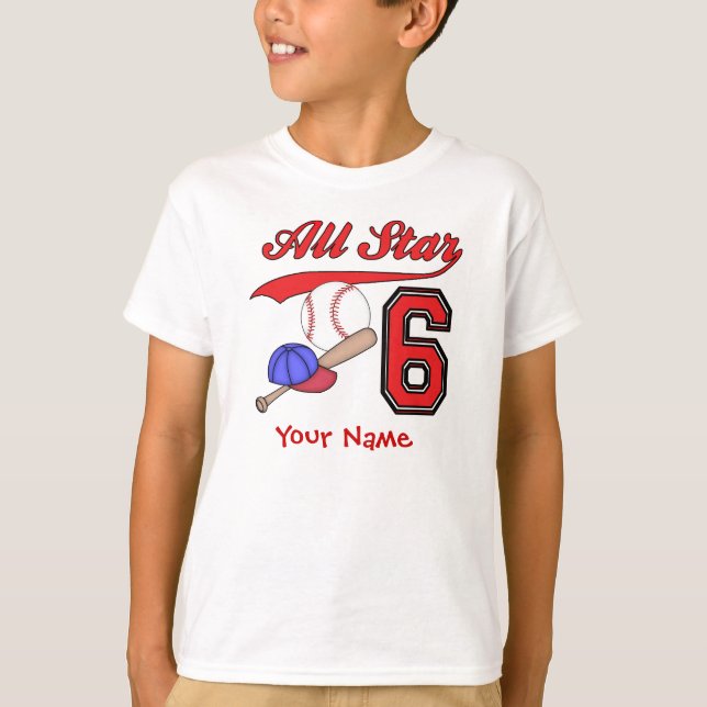 All Star Baseball 6th Birthday Personalized T-Shirt (Front)