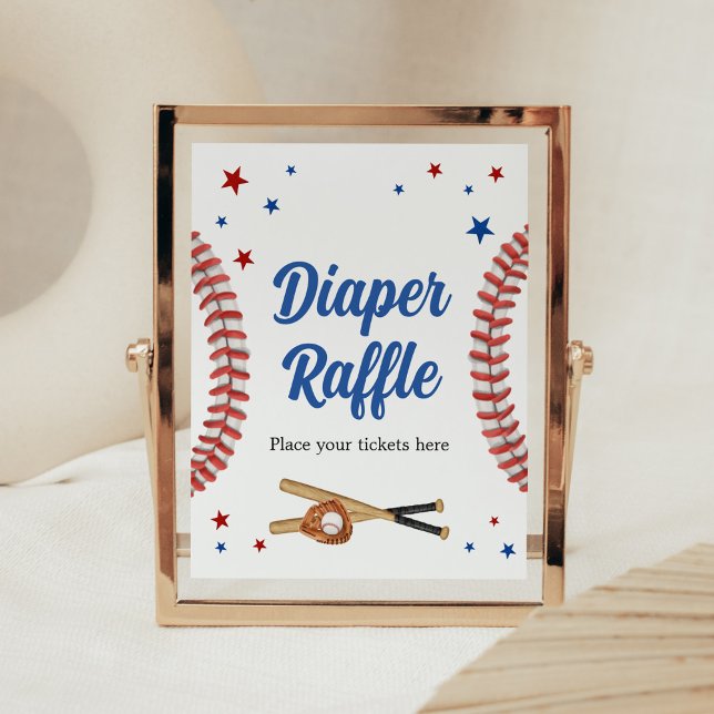 All Star Baseball Baby Shower Diaper Raffle Poster (Sports Baby Shower Diaper Raffle Sign)