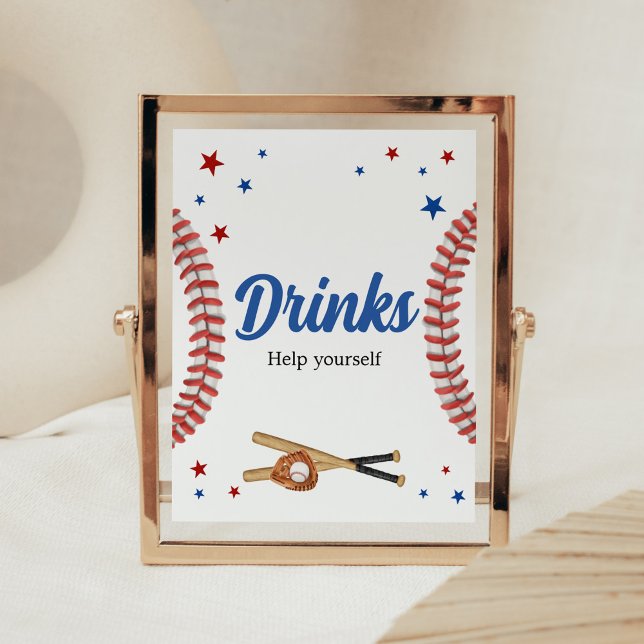 All Star Baseball Baby Shower Drinks Poster (Sports Baby Shower Drinks Sign)