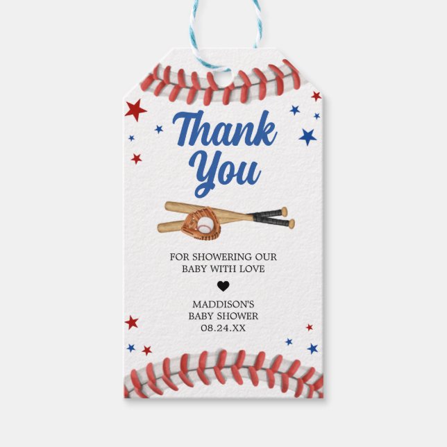 All Star Baseball Baby Shower Favor Tags (Front)