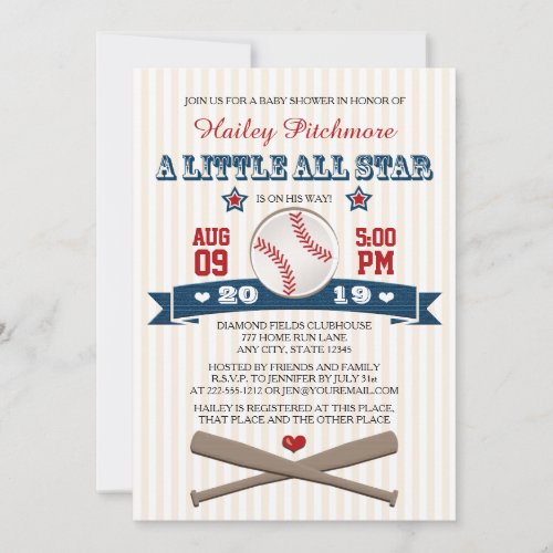 ALL STAR BASEBALL BABY SHOWER INVITATION