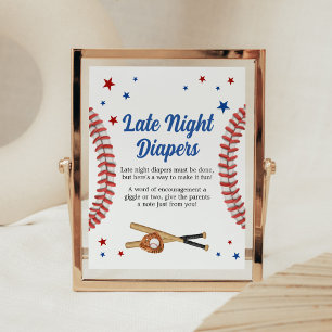 All Star Baseball Baby Shower Late Night Diapers Poster