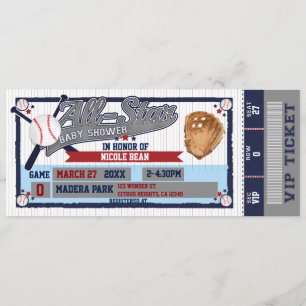 All Star Baseball Baby Shower Ticket Invitation