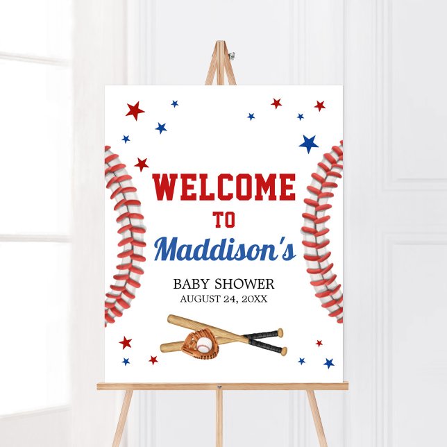 All Star Baseball Baby Shower Welcome Poster (Sports Baby Shower Welcome Sign)