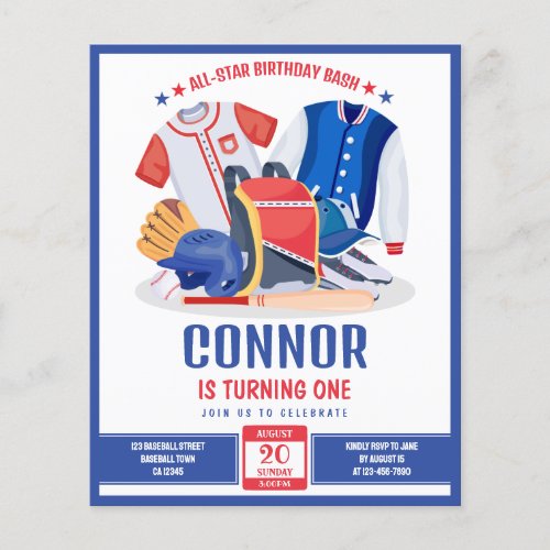 All Star Baseball Budget Birthday Invitation