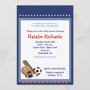 All Star Baseball Soccer Sports Baby Shower 5x7 Invitation