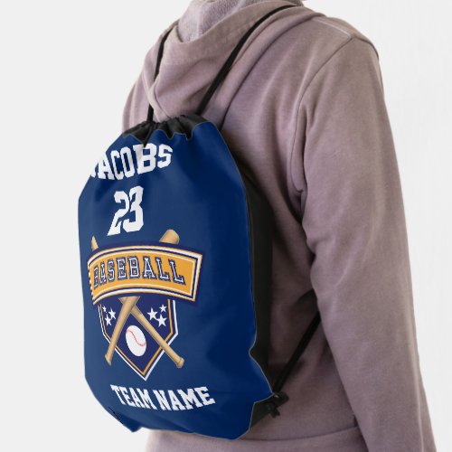 All Star Baseball Team  Dark Blue  DIY Name Drawstring Bag