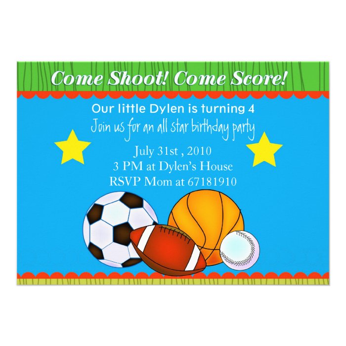 All Star basic kids Sports Birthday Party invite