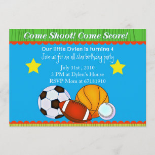 All Star basic kids Sports Birthday Party invite