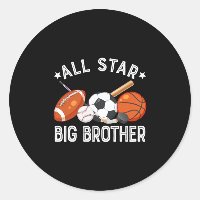 All Star Big Brother Of The Birthday Sketll Soccer Classic Round Sticker (Front)
