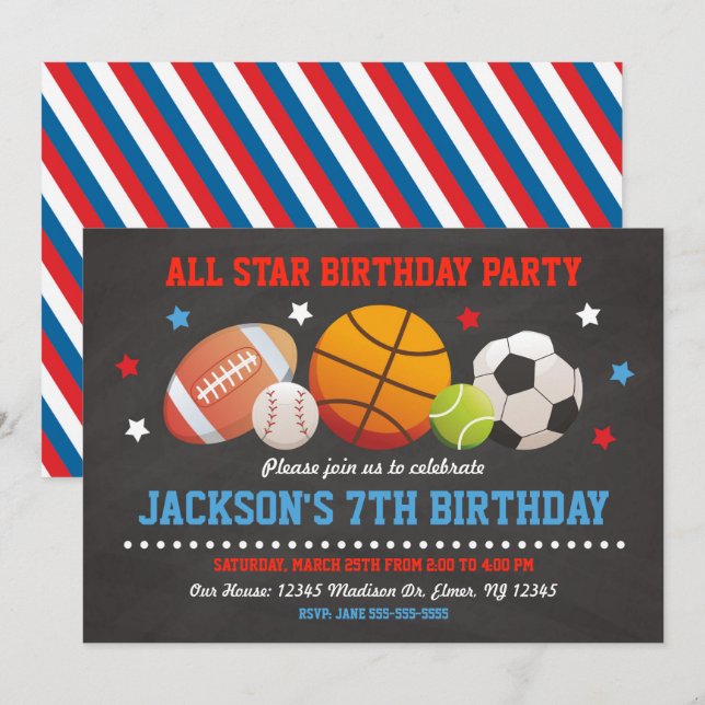 All Star Birthday Invitation for Boys (Front/Back)