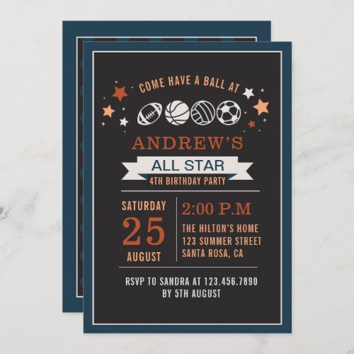 All Star Birthday Party Ball Invitation