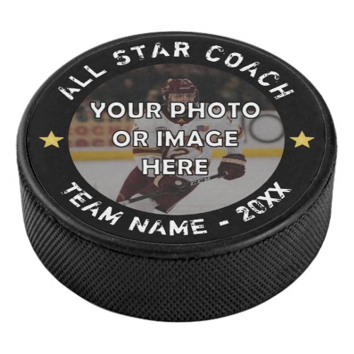 ALL STAR COACH Photo Your Text and Color Hockey Puck