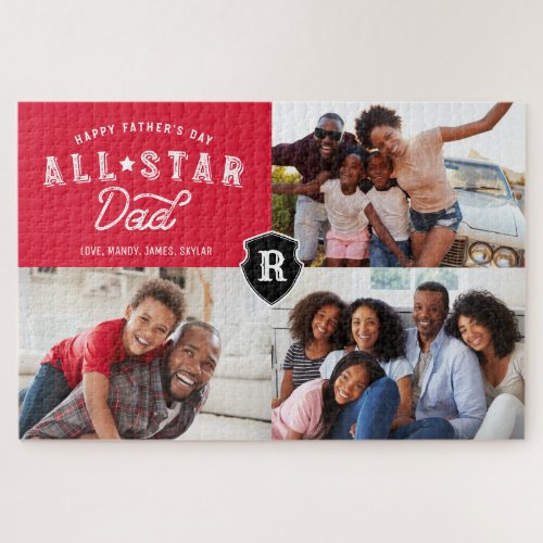 All Star Dad  Happy Fathers Day Photo  Monogram Jigsaw Puzzle