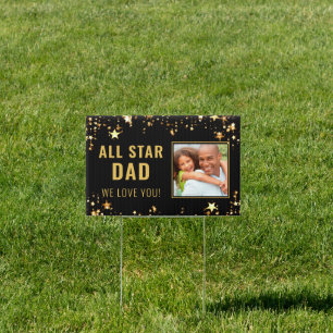 ALL STAR DAD Photo Black and Gold Stars Sign