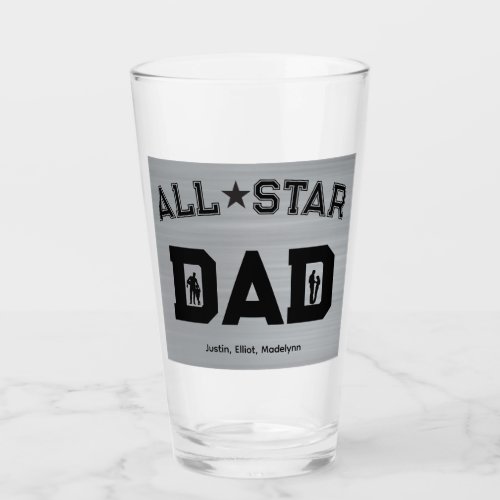 All Star Dad With Kids Names Beer Glass