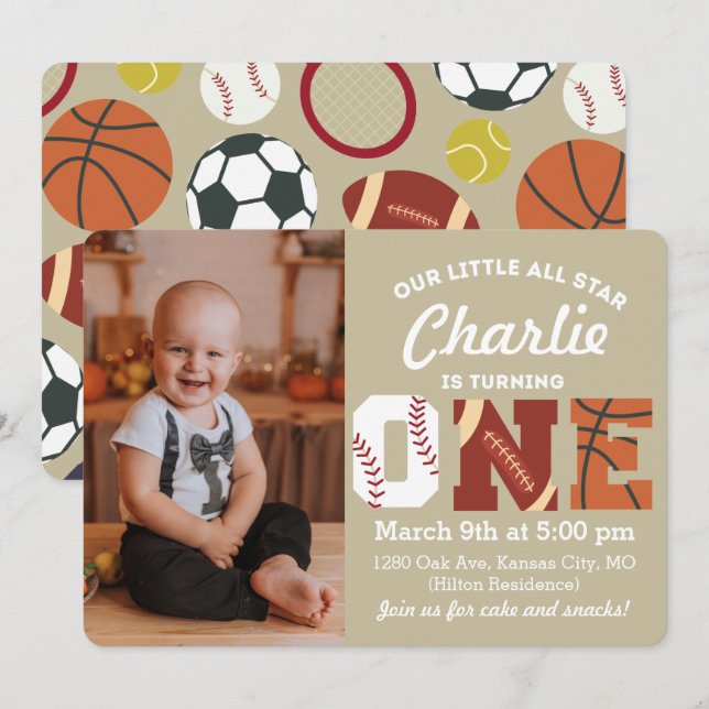 All-Star First Birthday Invitation (Front/Back)