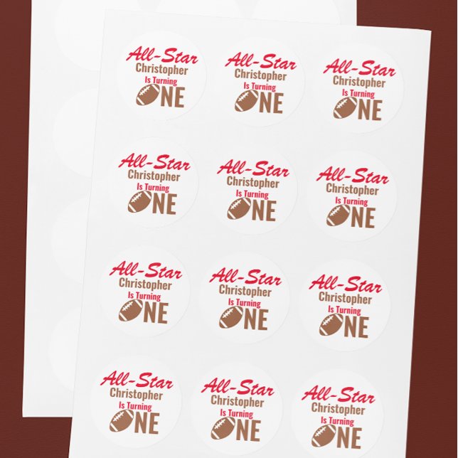 All Star Football 1st Birthday Classic Round Sticker (Creator Uploaded)