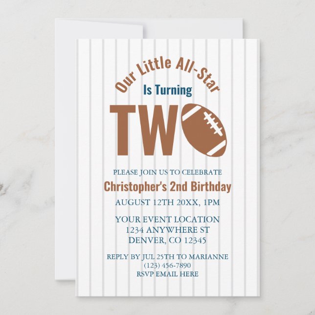 All-Star Football 2nd Birthday Invitation (Front)