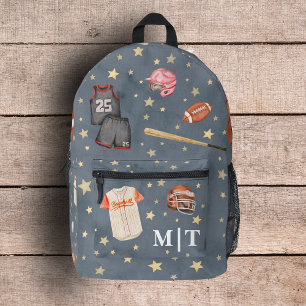 All Star Football Baseball Basketball Watercolor Printed Backpack