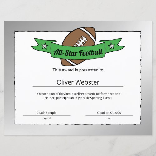 All_Star Football Player Award FootballCertificate