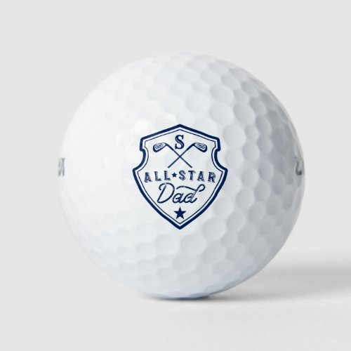 All Star Golfing Dad Navy Monogram Golf Club Crest Golf Balls