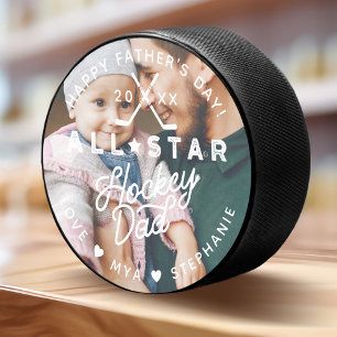 All Star Hockey Dad Happy Father's Day Photo Gift Puck