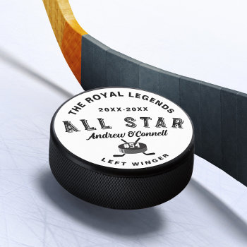All-star Hockey League Player Name Number Position Hockey Puck by moodthology at Zazzle
