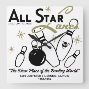 All Star Lanes, Skokie, Illinois Square Wall Clock