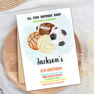 All-Star Multi-Sport Party Theme for Kids Invitation