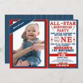All Star Or Baseball 1st Birthday Invitation (Front/Back)