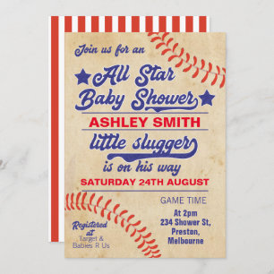 All Star Or Baseball Baby Shower Invitation